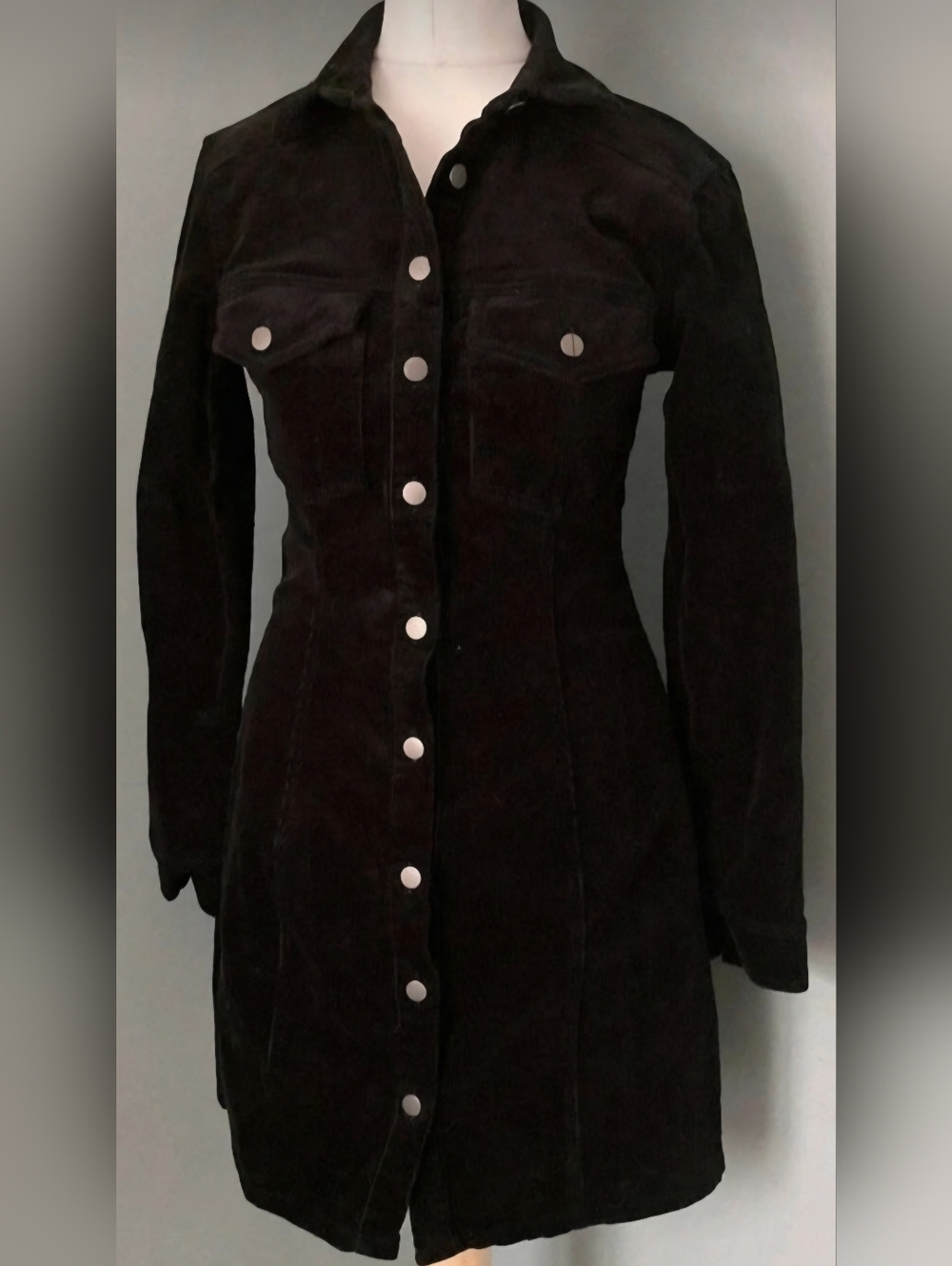 New Look Black Button-Front Corduroy Jacket Dress